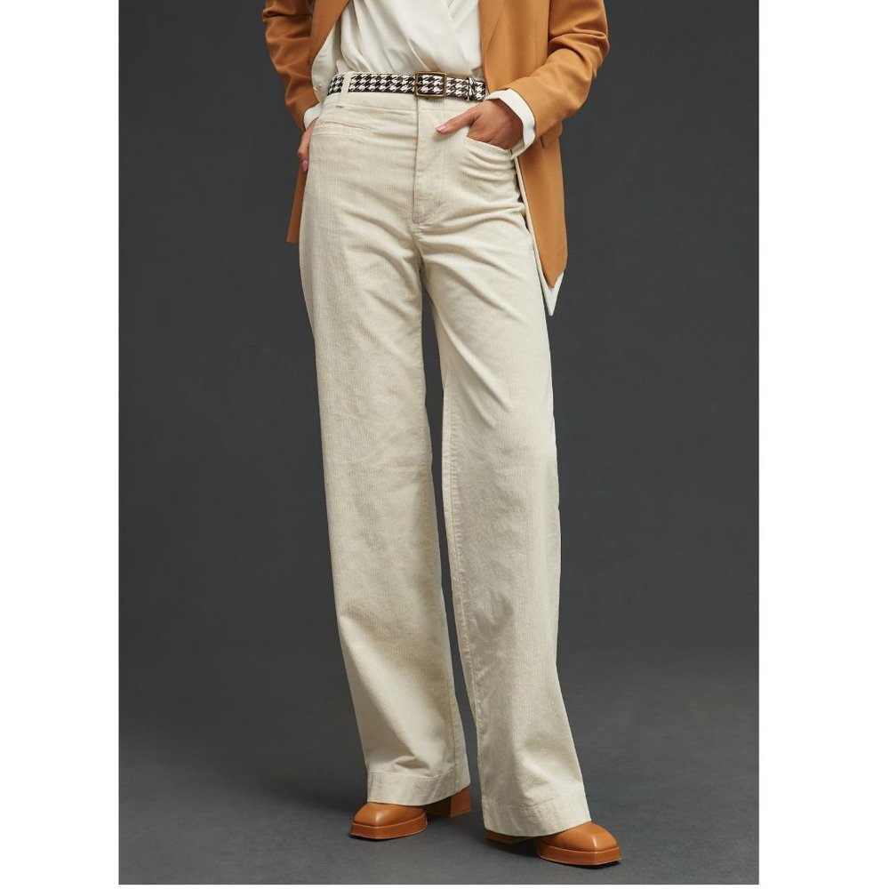 Anthropologie Maeve The Colette Wide-Leg Corduroy Pants Neutral White Cream 27